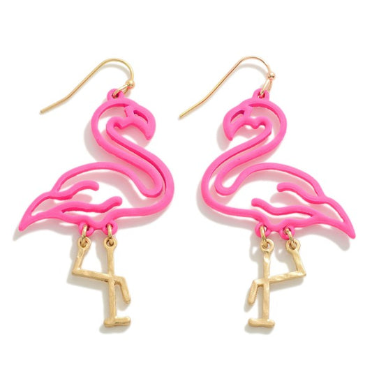 Metal Base Coated Flamingo Outline Drop Earring
