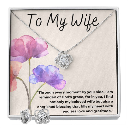 To My Wife Love Knot Earring & Necklace Set