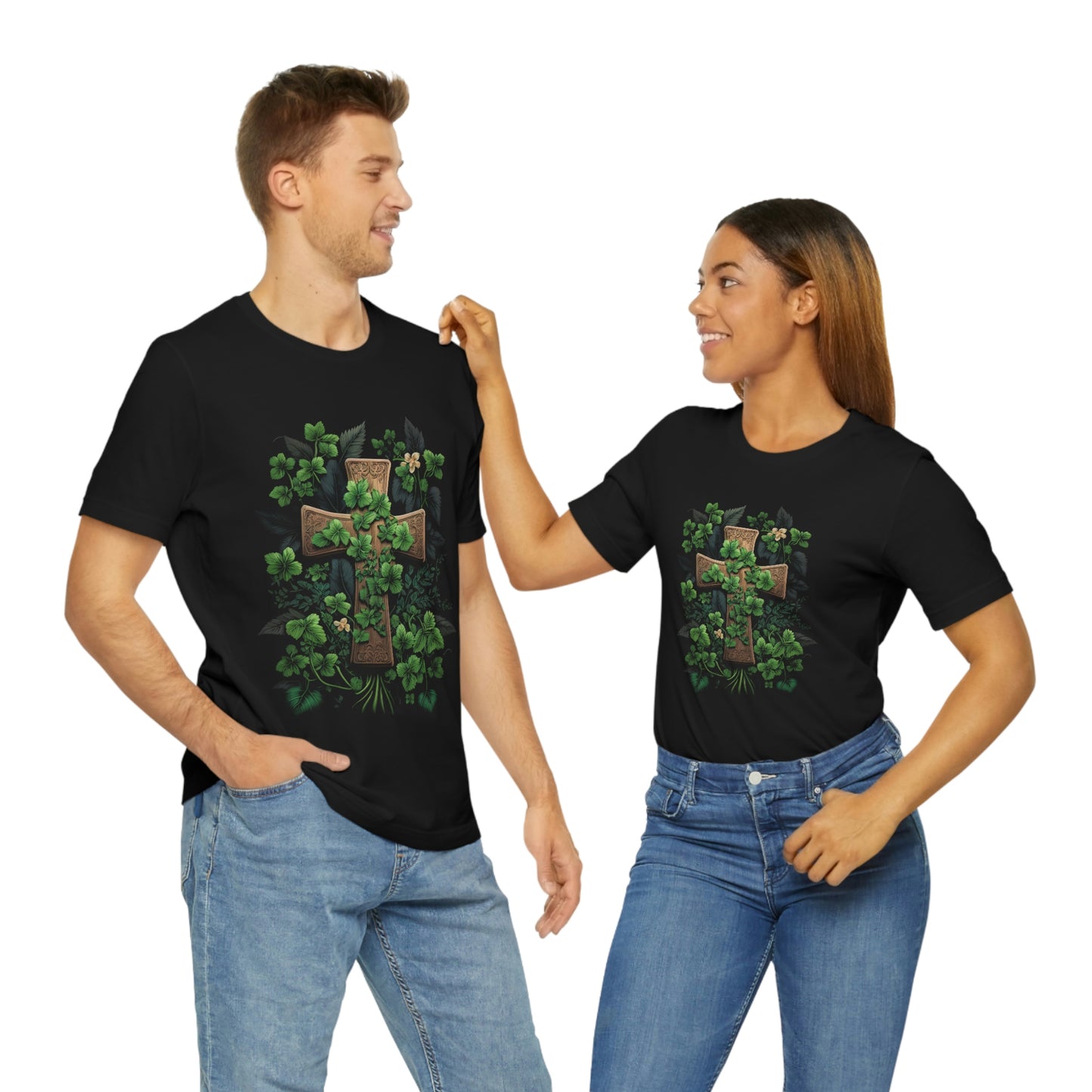 Green Leaf Wooden Cross Short Sleeve Tee