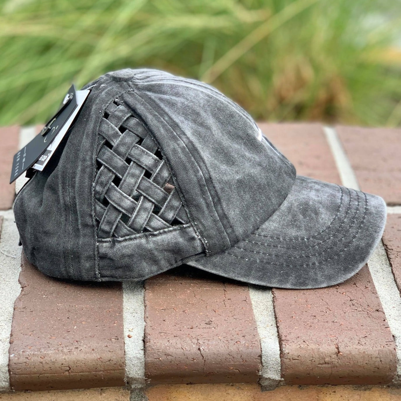 Cross Basket Woven Criss-Cross High Ponytail Cap