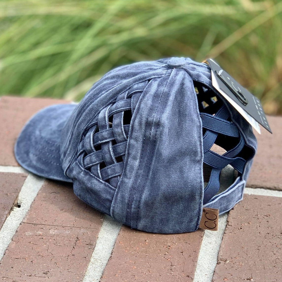 Cross Basket Woven Criss-Cross High Ponytail Cap