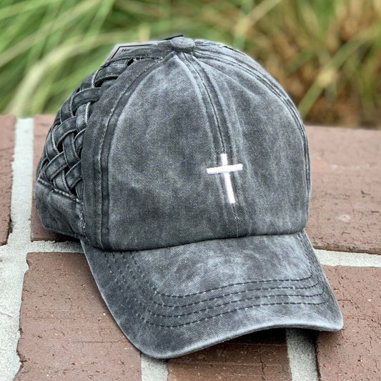 Cross Basket Woven Criss-Cross High Ponytail Cap