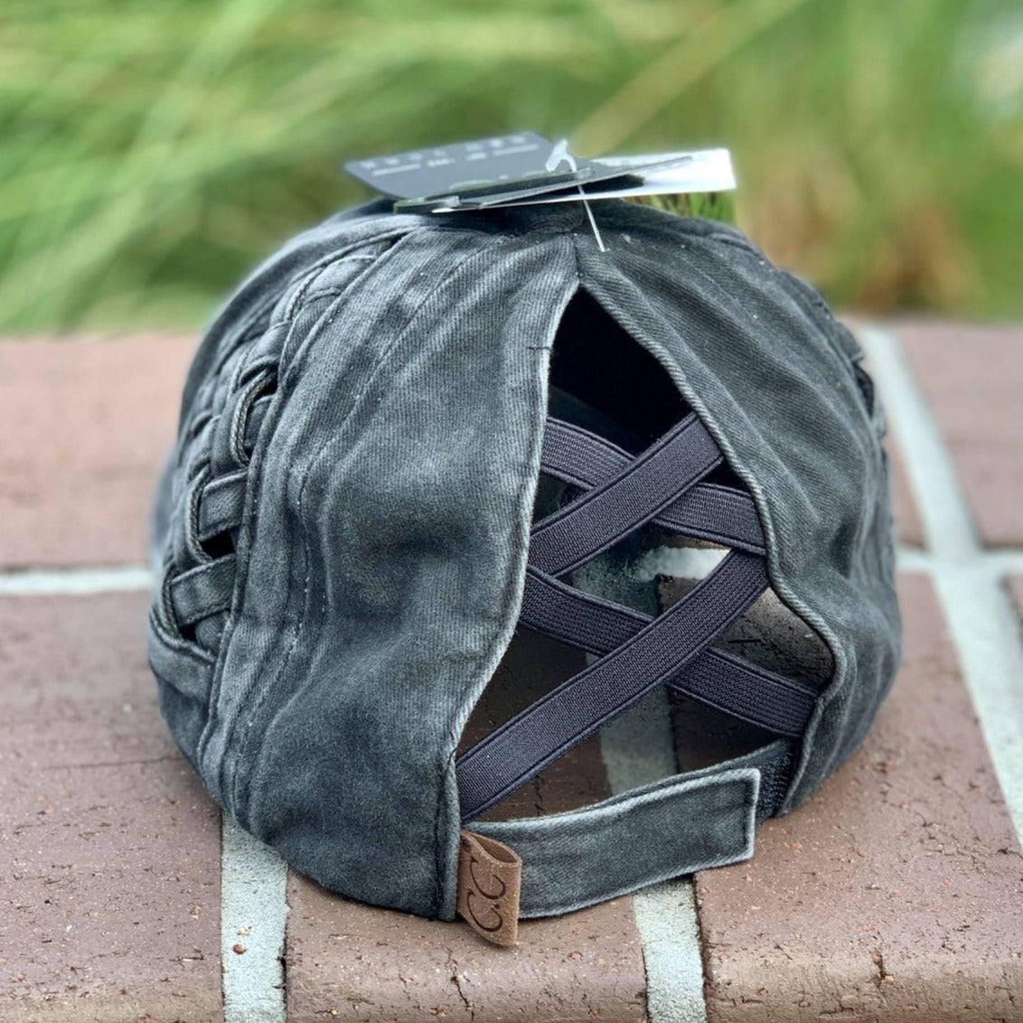 Cross Basket Woven Criss-Cross High Ponytail Cap