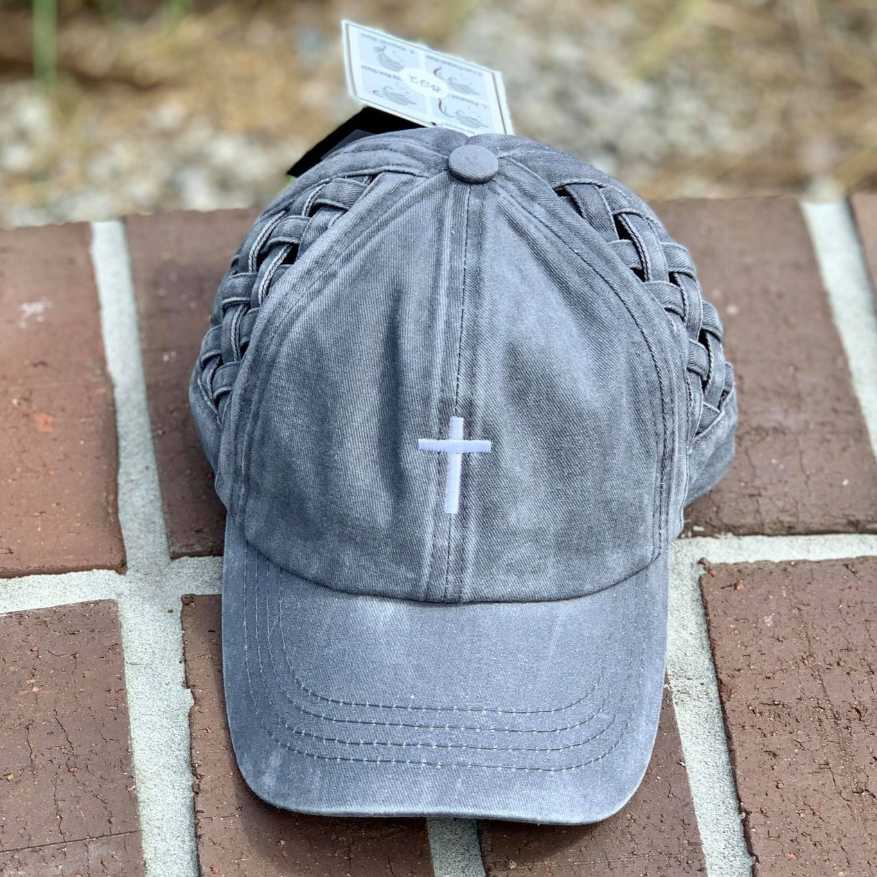 Cross Basket Woven Criss-Cross High Ponytail Cap