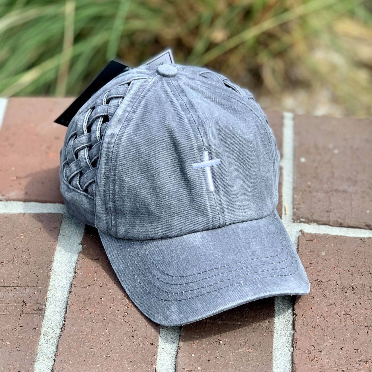 Cross Basket Woven Criss-Cross High Ponytail Cap