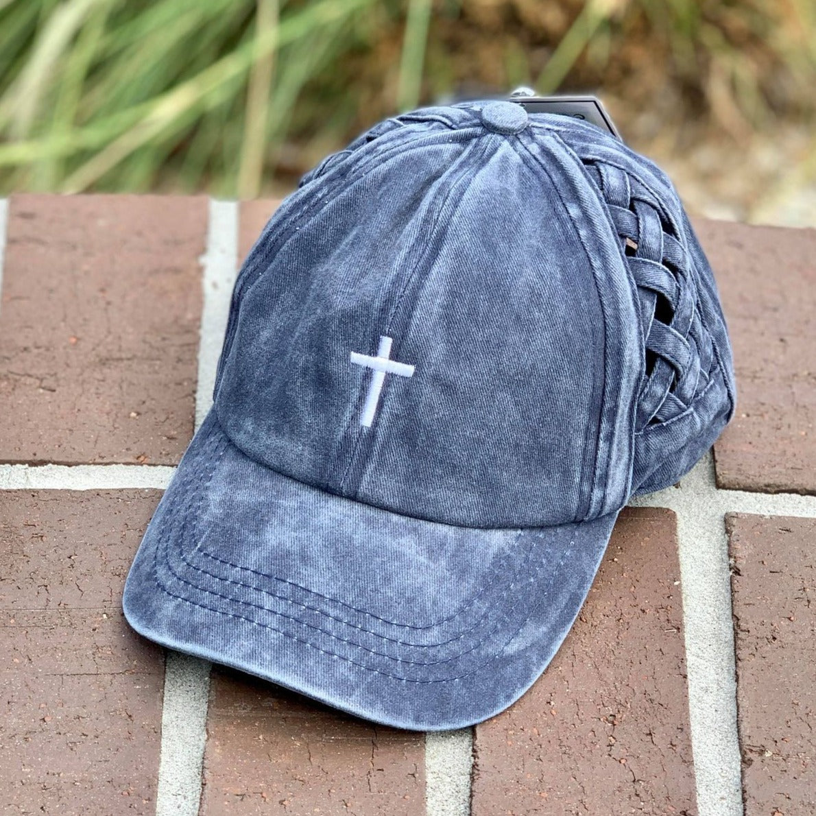 Cross Basket Woven Criss-Cross High Ponytail Cap