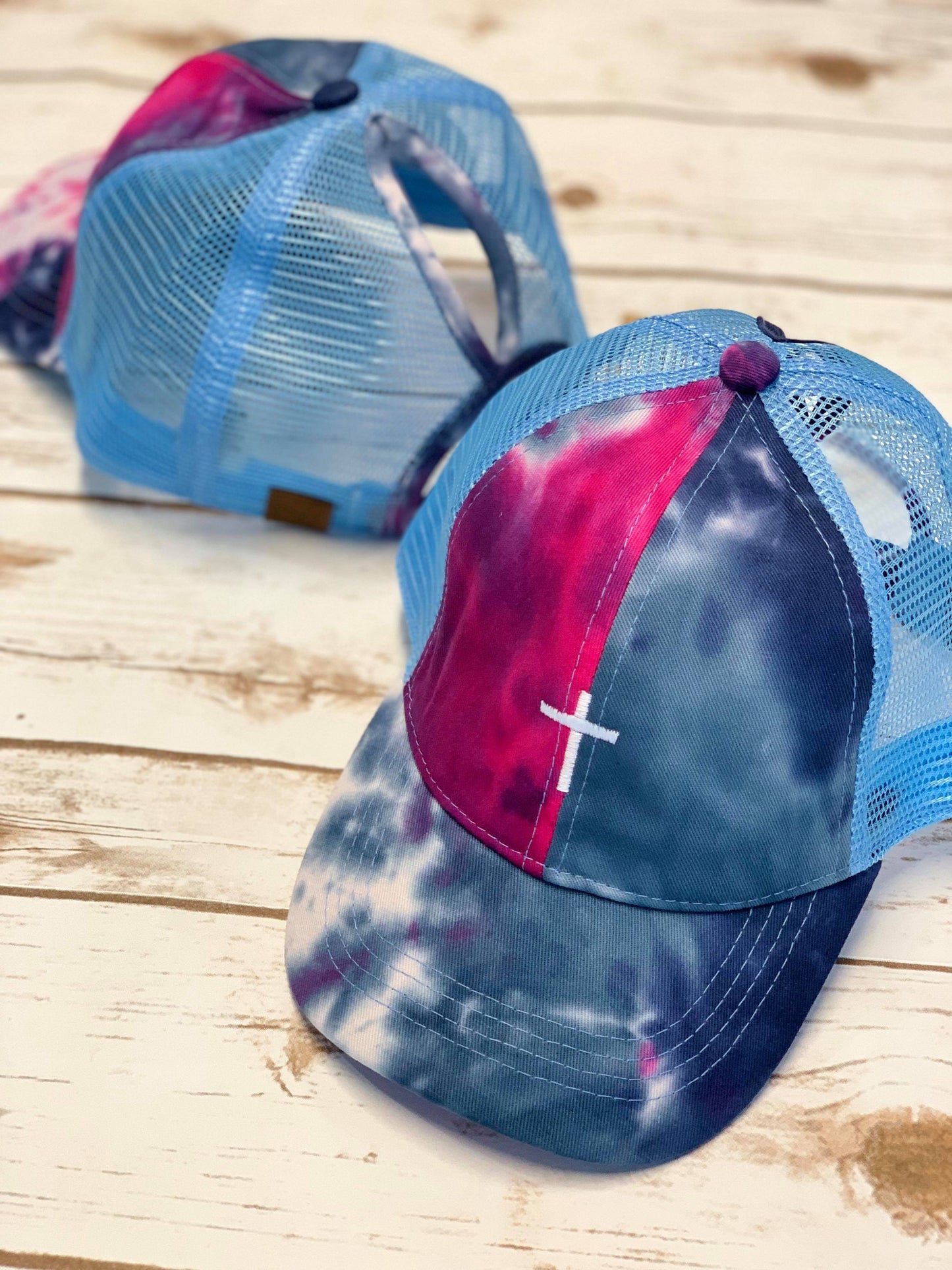 Cross Tie Dye High Ponytail Mesh Back CC Ball Cap