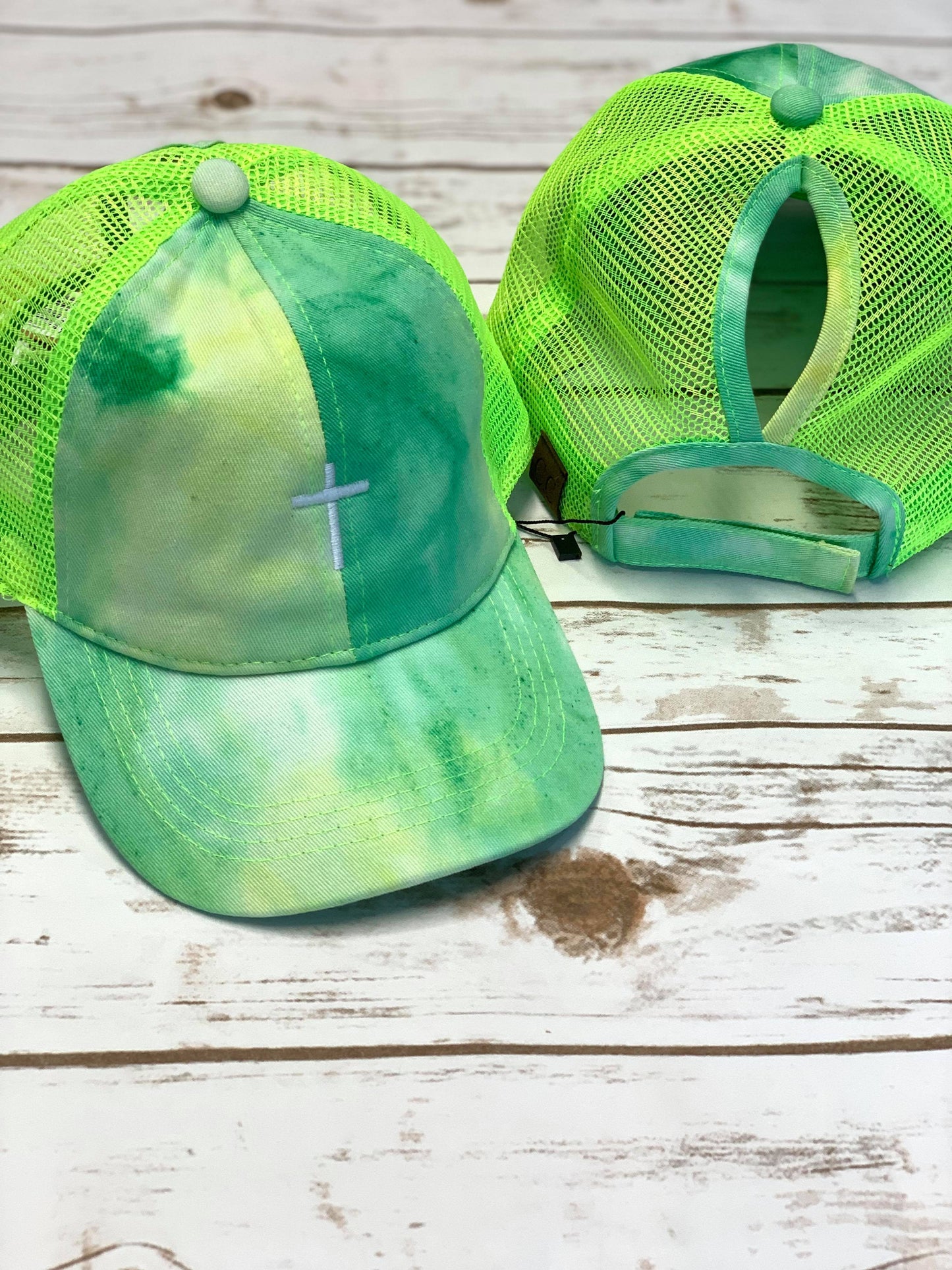 Cross Tie Dye High Ponytail Mesh Back CC Ball Cap