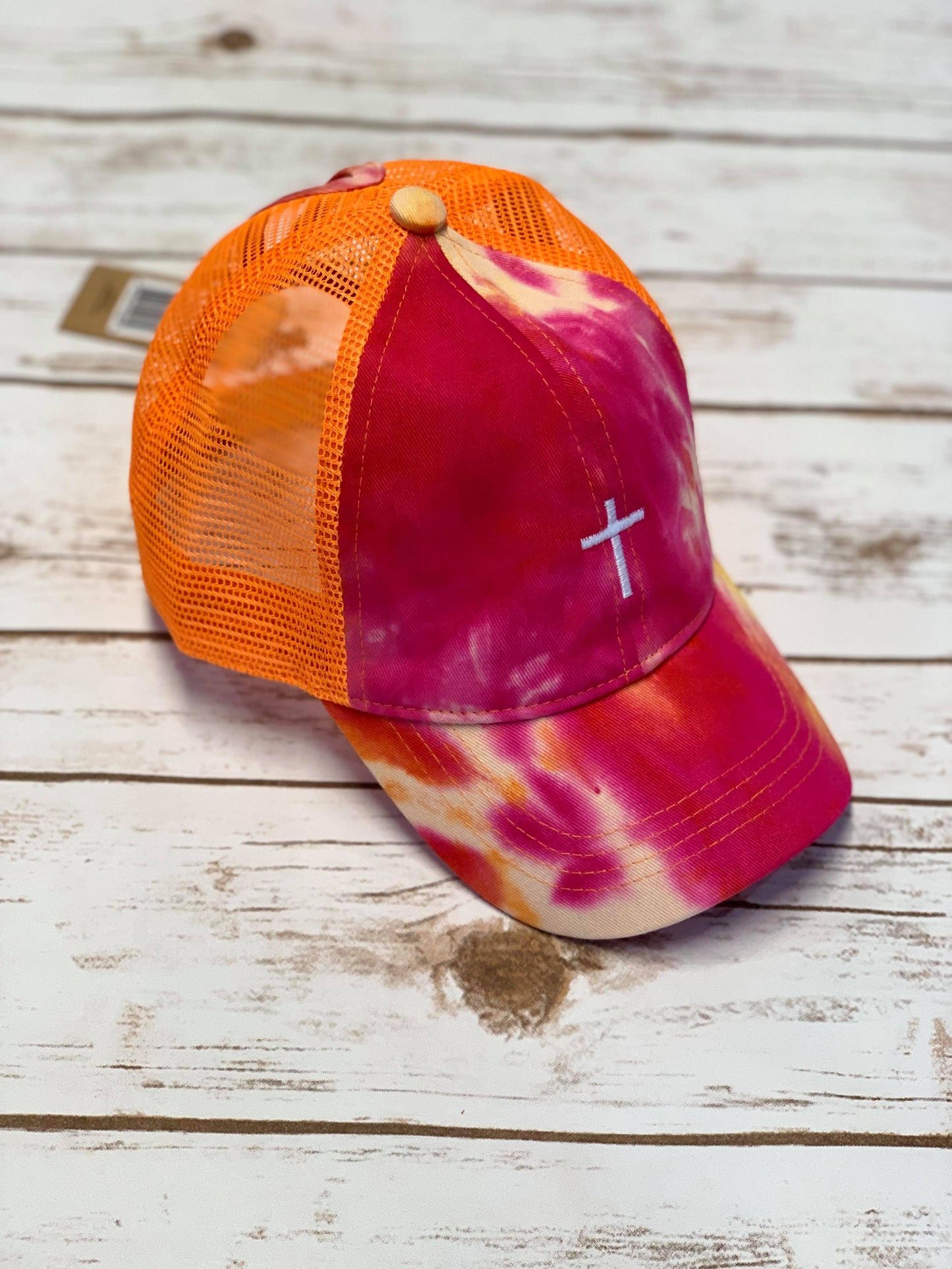 Cross Tie Dye High Ponytail Mesh Back CC Ball Cap