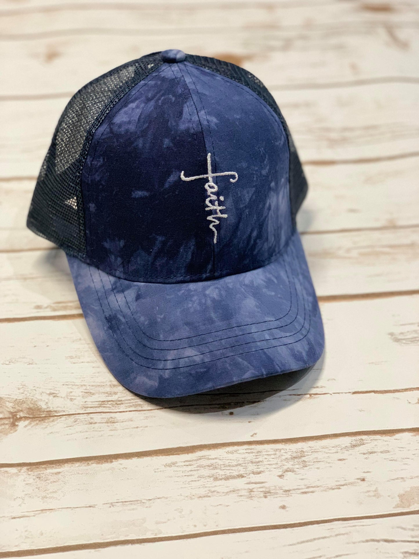 Faith Cross Tie Dye Ponytail Cap