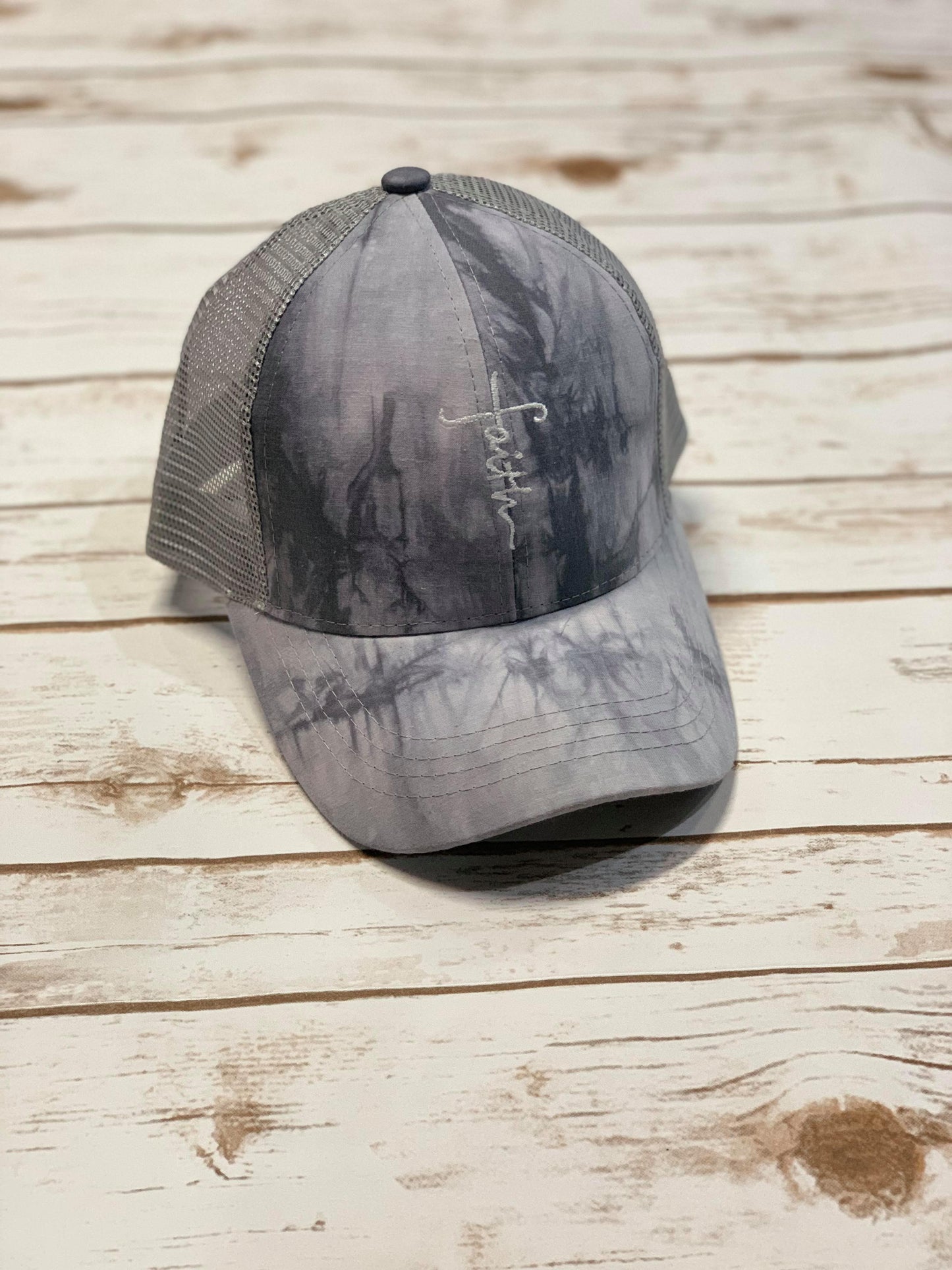 Faith Cross Tie Dye Ponytail Cap