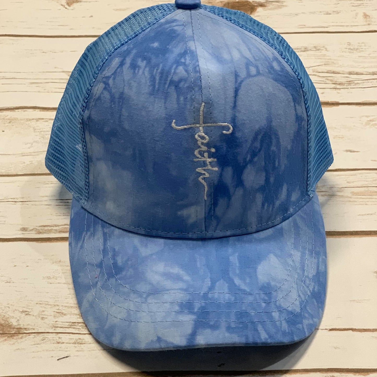 Faith Cross Tie Dye Ponytail Cap