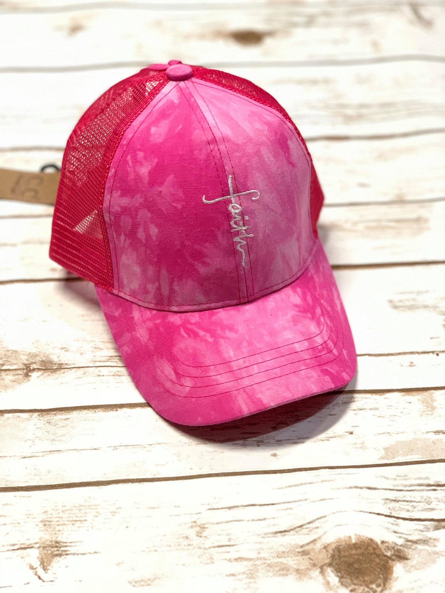 Faith Cross Tie Dye Ponytail Cap