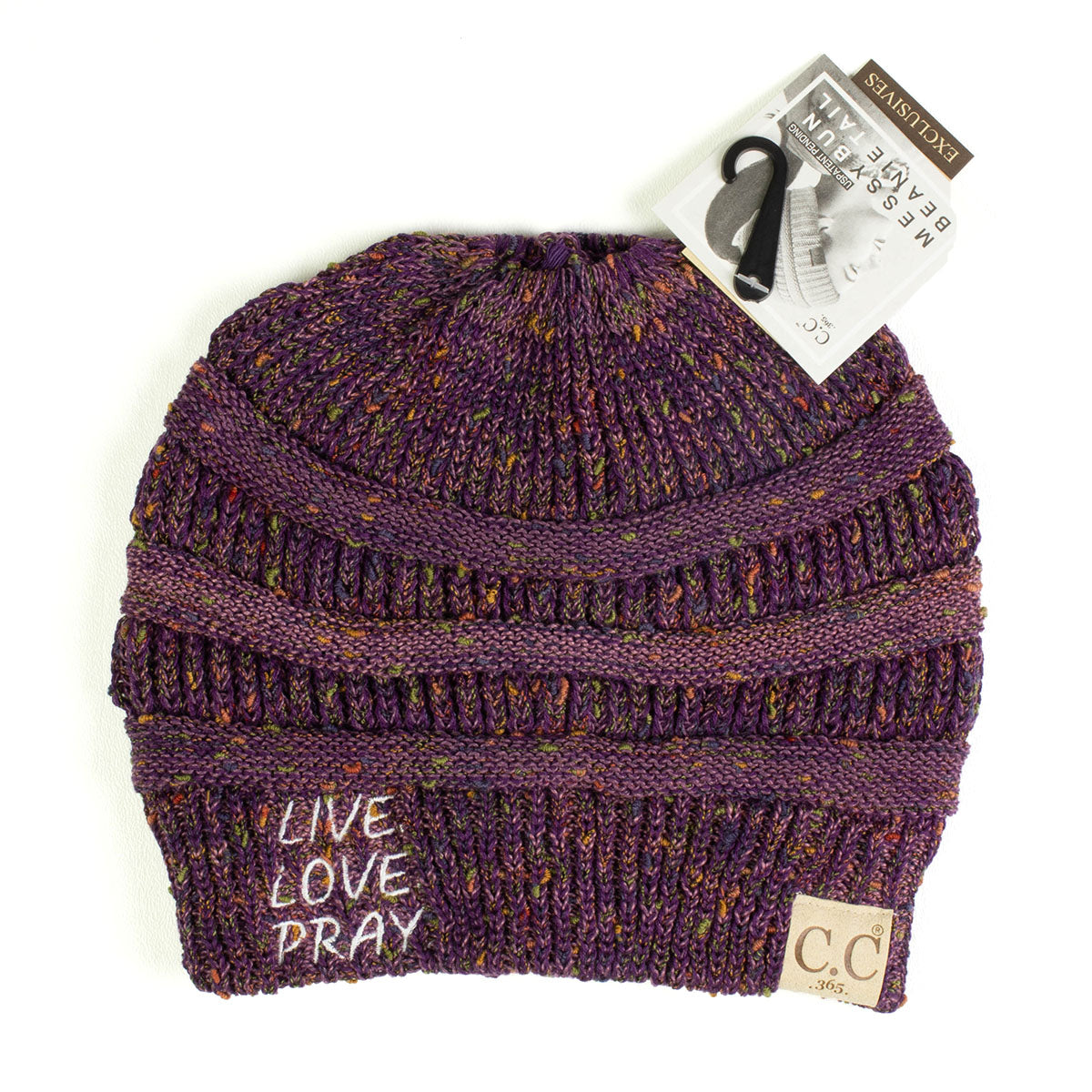 Live Love Pray Flecked CC Tail Beanie