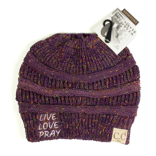Live Love Pray Flecked CC Tail Beanie