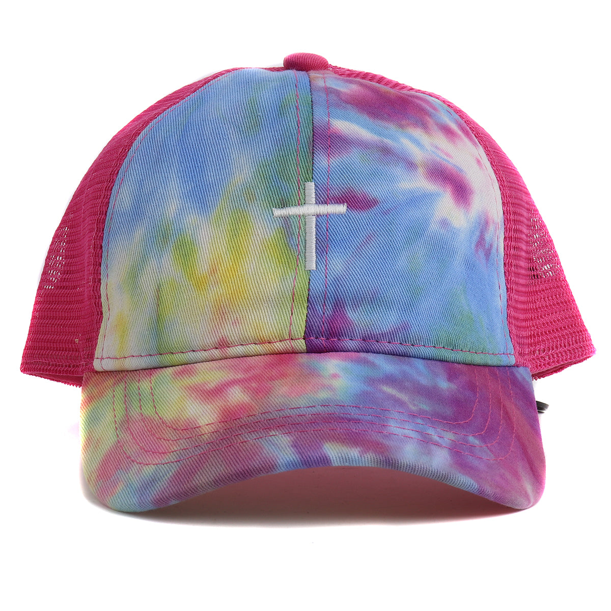 Cross Tie Dye High Ponytail Mesh Back CC Ball Cap