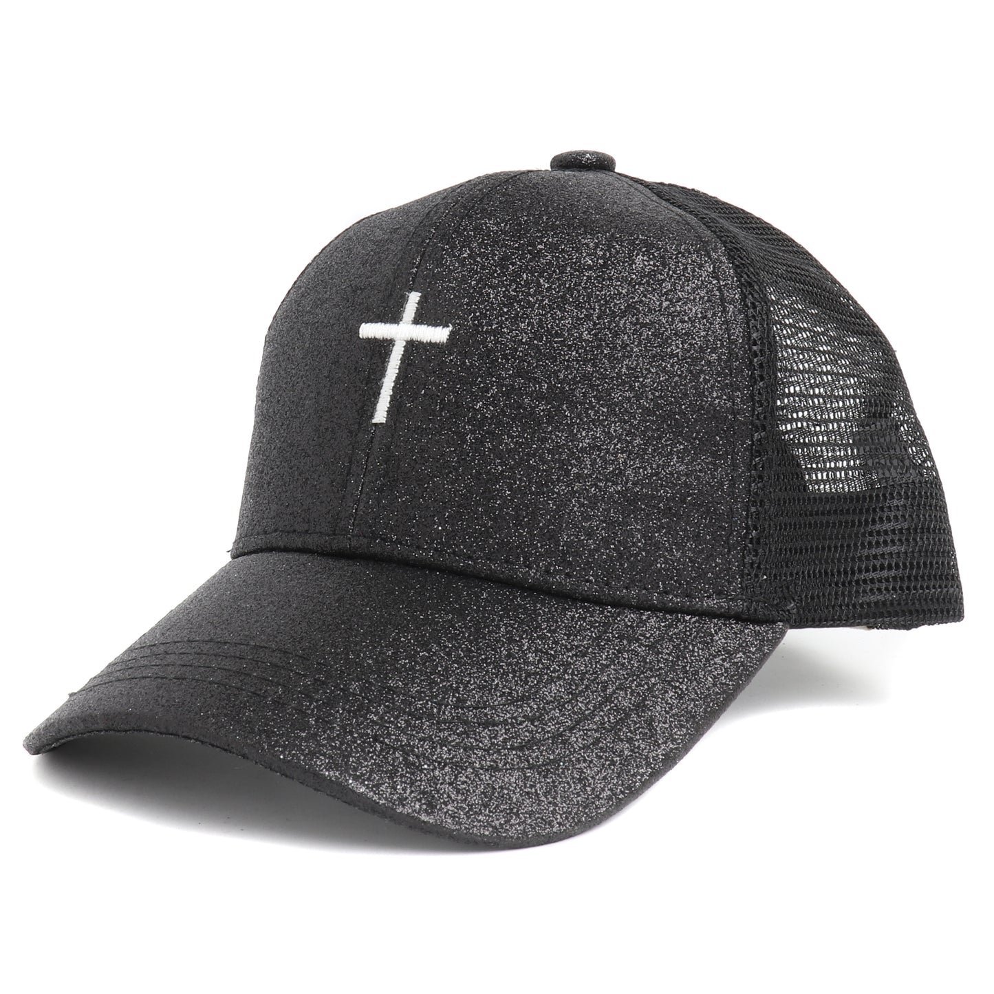 Kids Glitter Cross Ponytail Hat