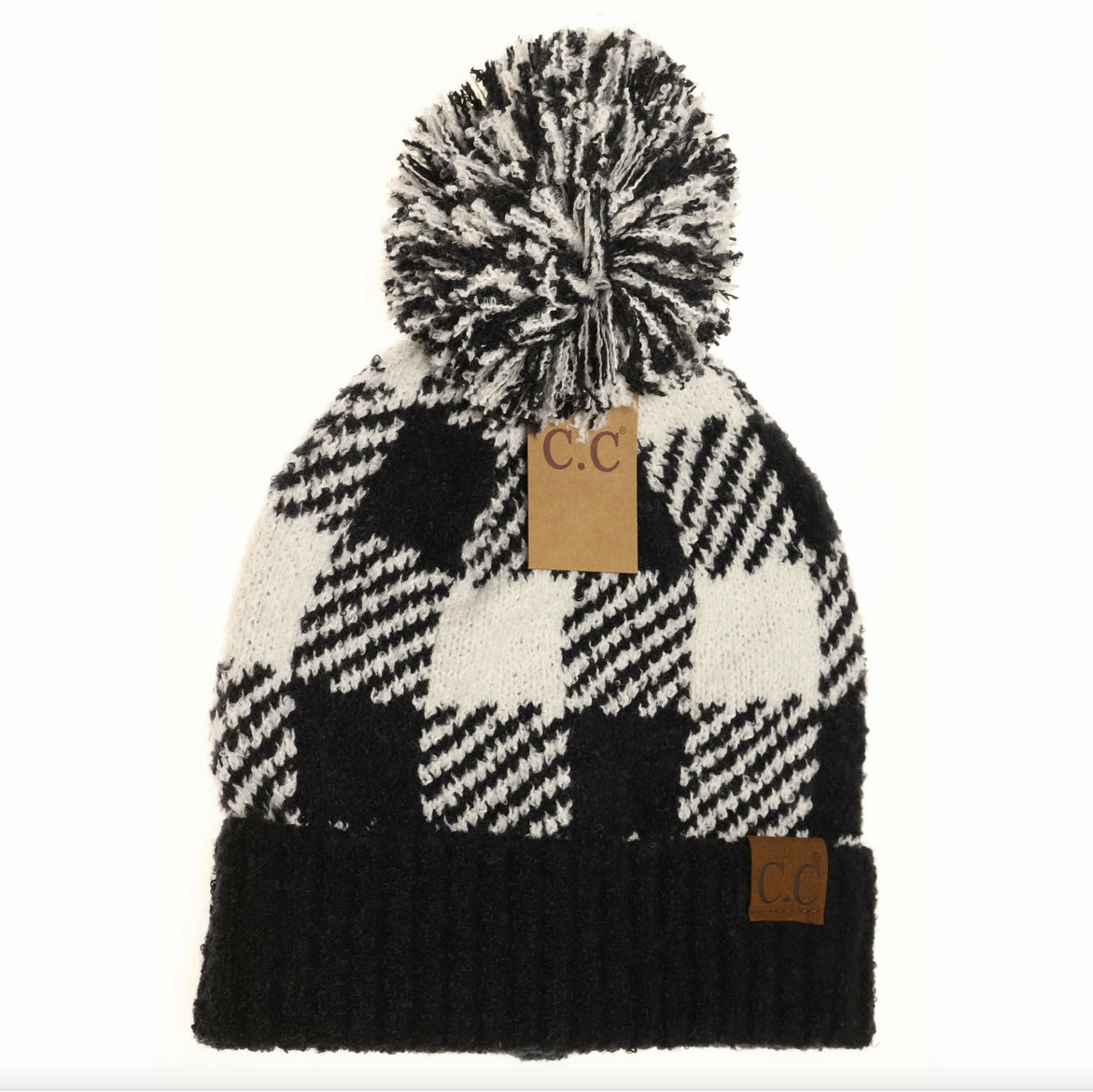 Buffalo Print Jacquard Knit Pom Beanie