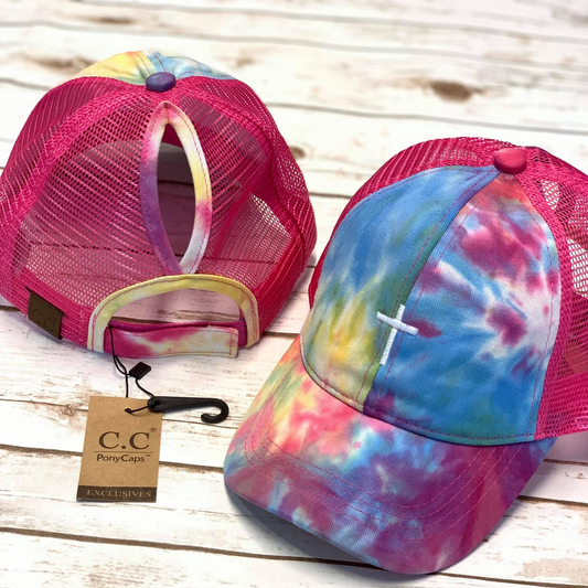 Cross Tie Dye High Ponytail Mesh Back CC Ball Cap