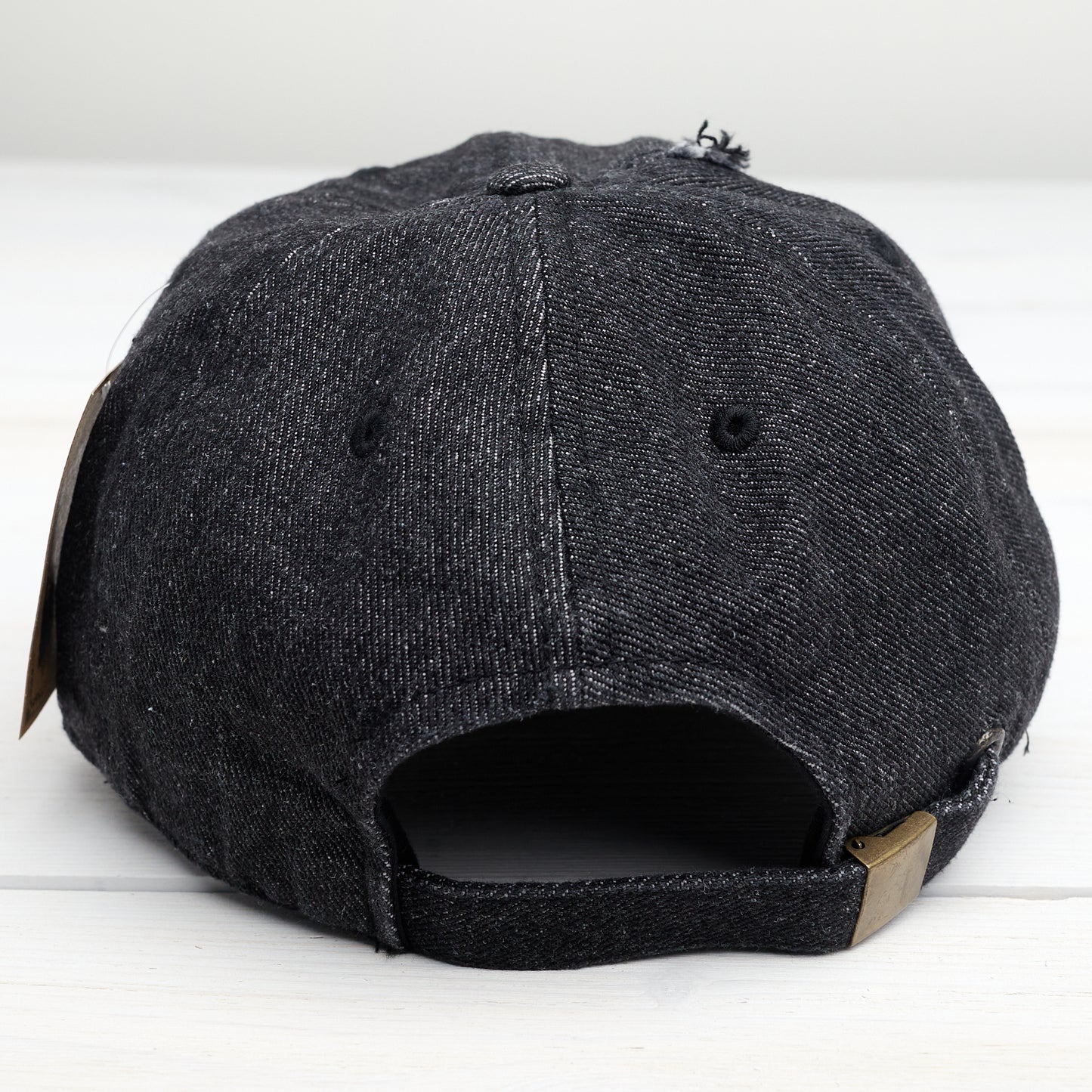 Faith Cross Distressed Baseball Hat Adjustable Metal Closure-Denim