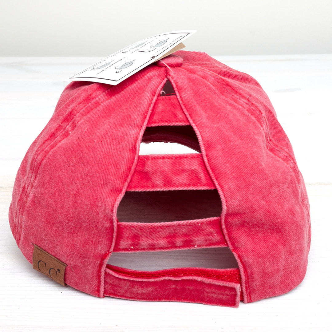 Cross Distressed Ladder High Ponytail Hat