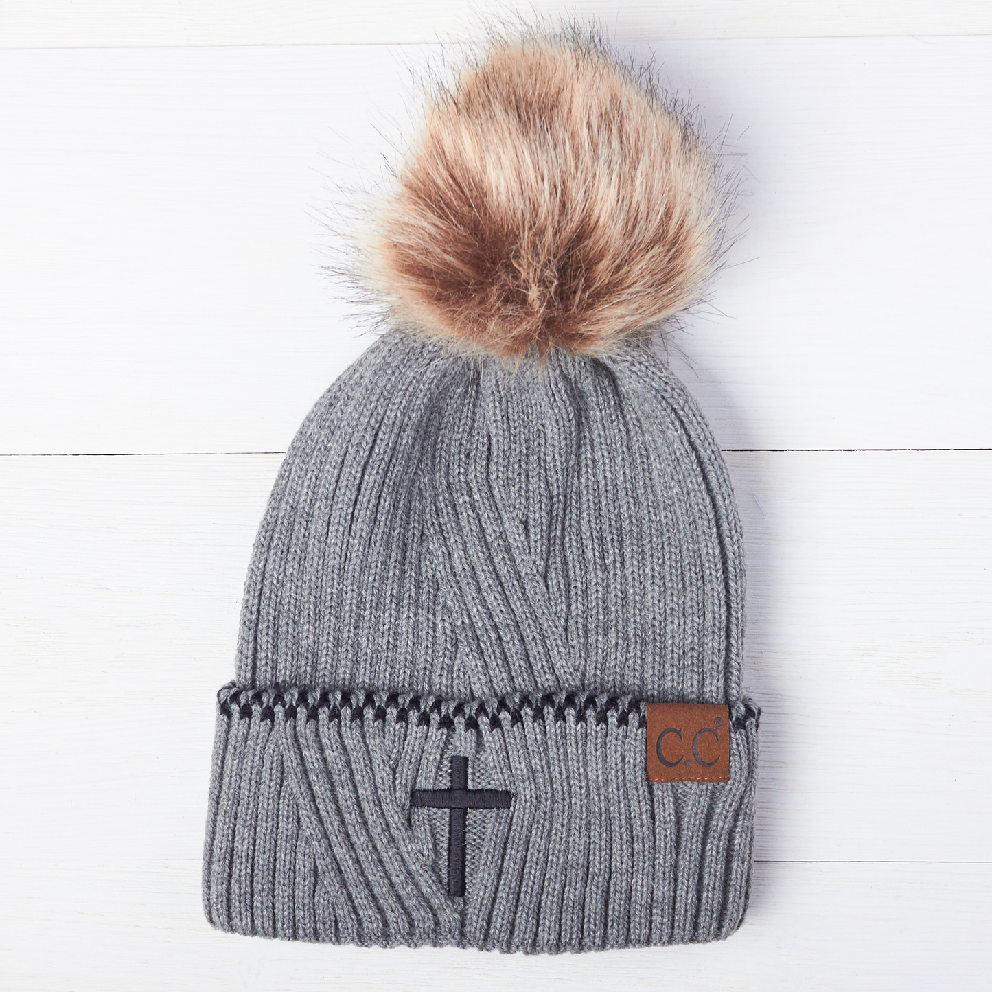 Cross Ribbed Knit Beanie With Accented Cuff
