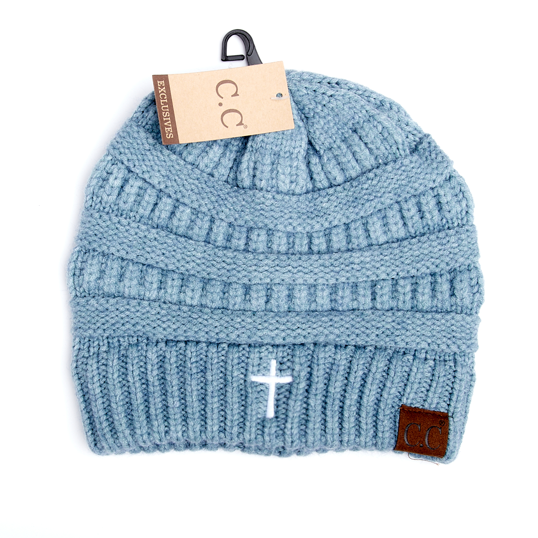 Mixed Soft Yarn Cross Beanie