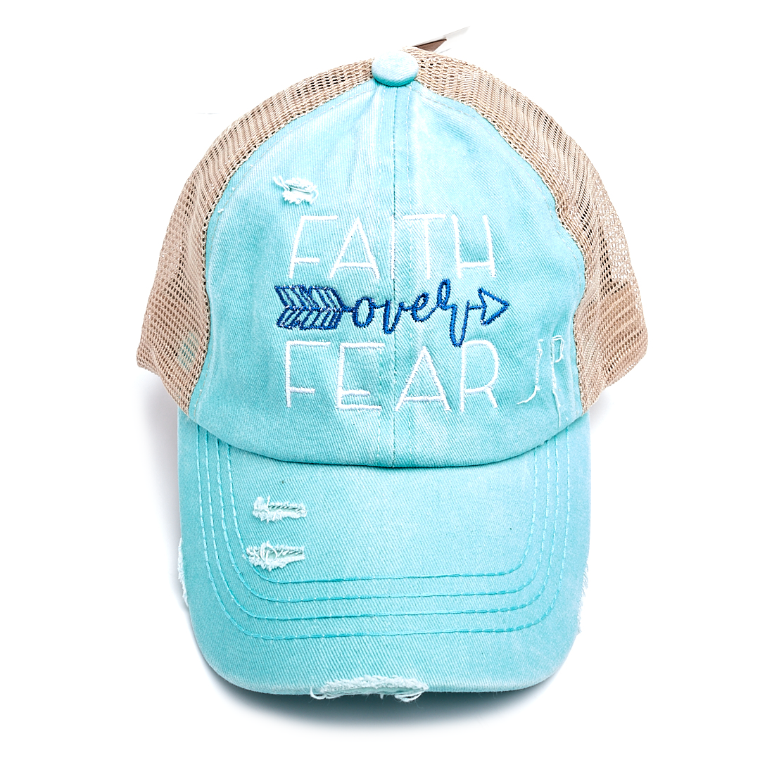 Faith Over Fear Criss Cross Ponytail Hat