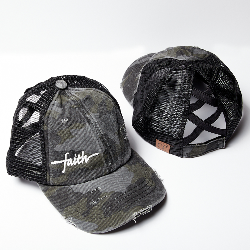 Camo criss cross ponytail hat