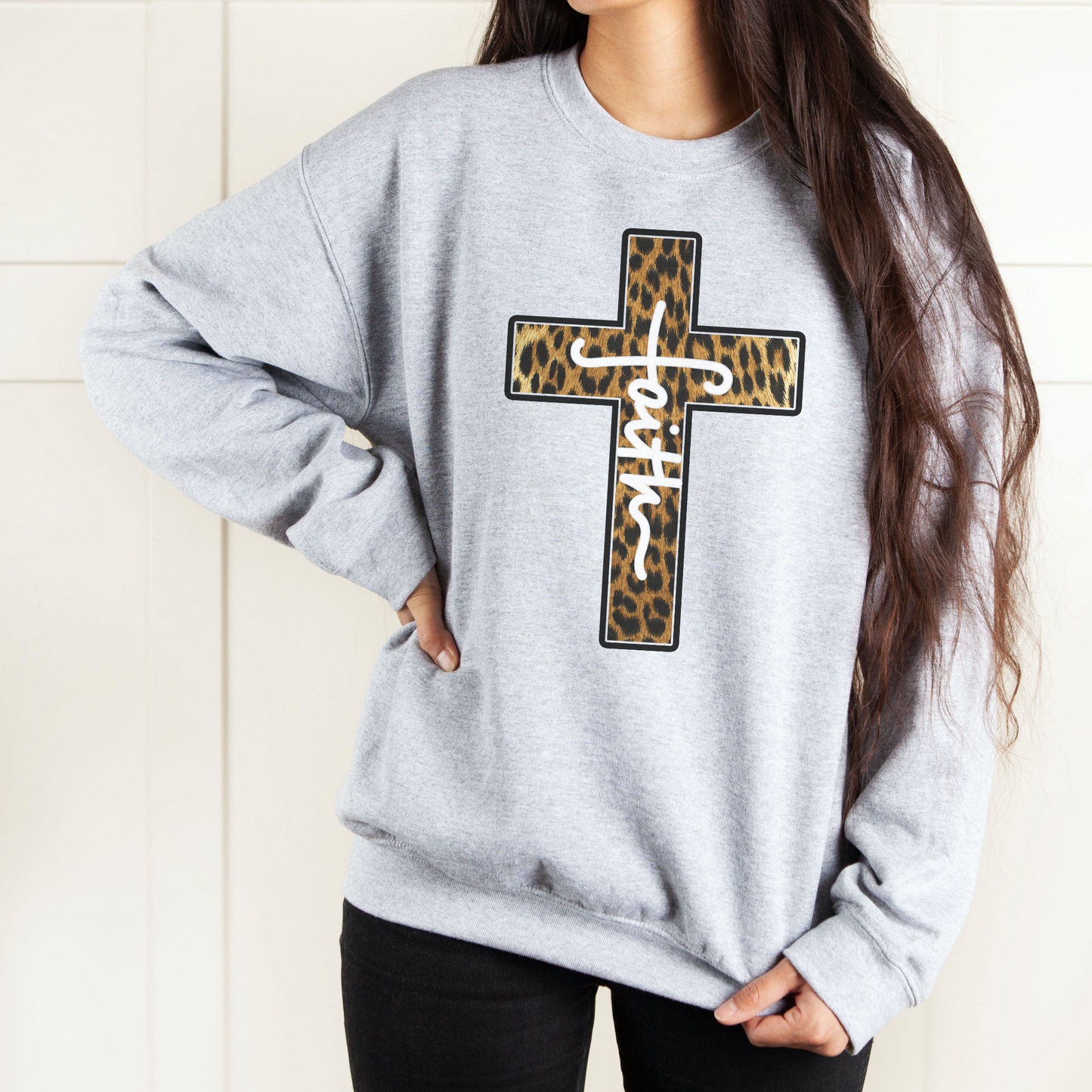 Leopard Print Faith Cross Unisex Sweatshirt