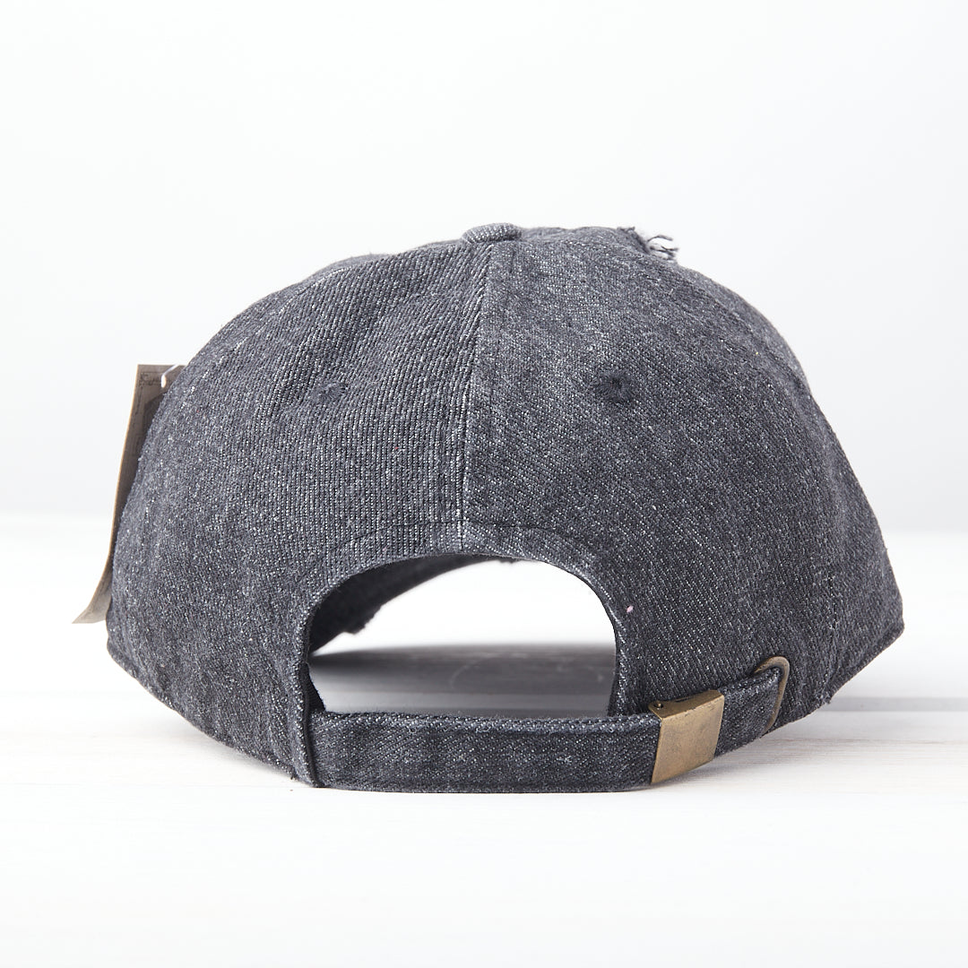 Worthy Distressed Baseball Hat Adjustable Metal Closure-Denim