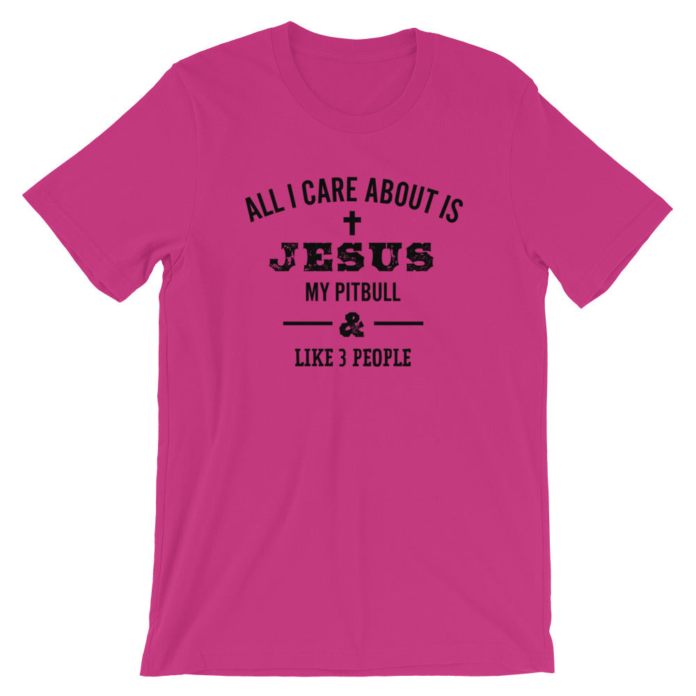 Love my Pitbull, Jesus and 3 People Unisex T-Shirt