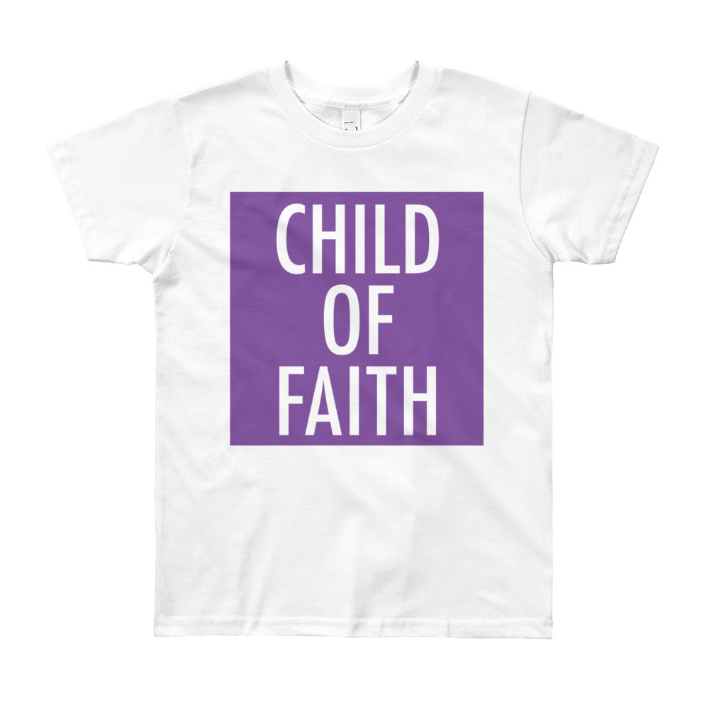 Child of Faith in purple youth t-shirt