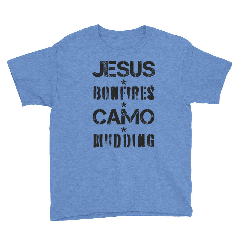Jesus Bonfires Camo and Mudding Youth Short Sleeve T-Shirt