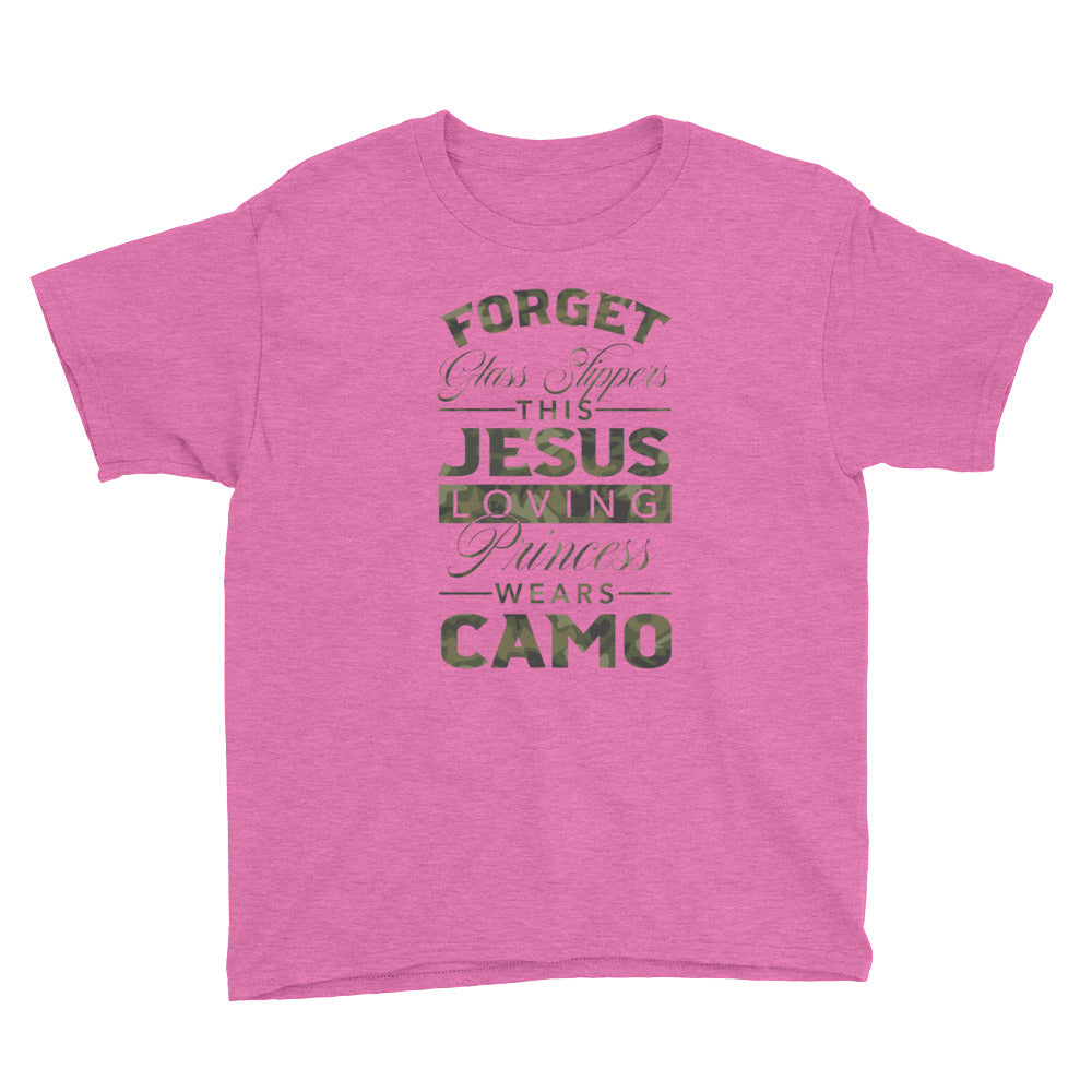 Jesus and Camo Princess Youth Short Sleeve T-Shirt
