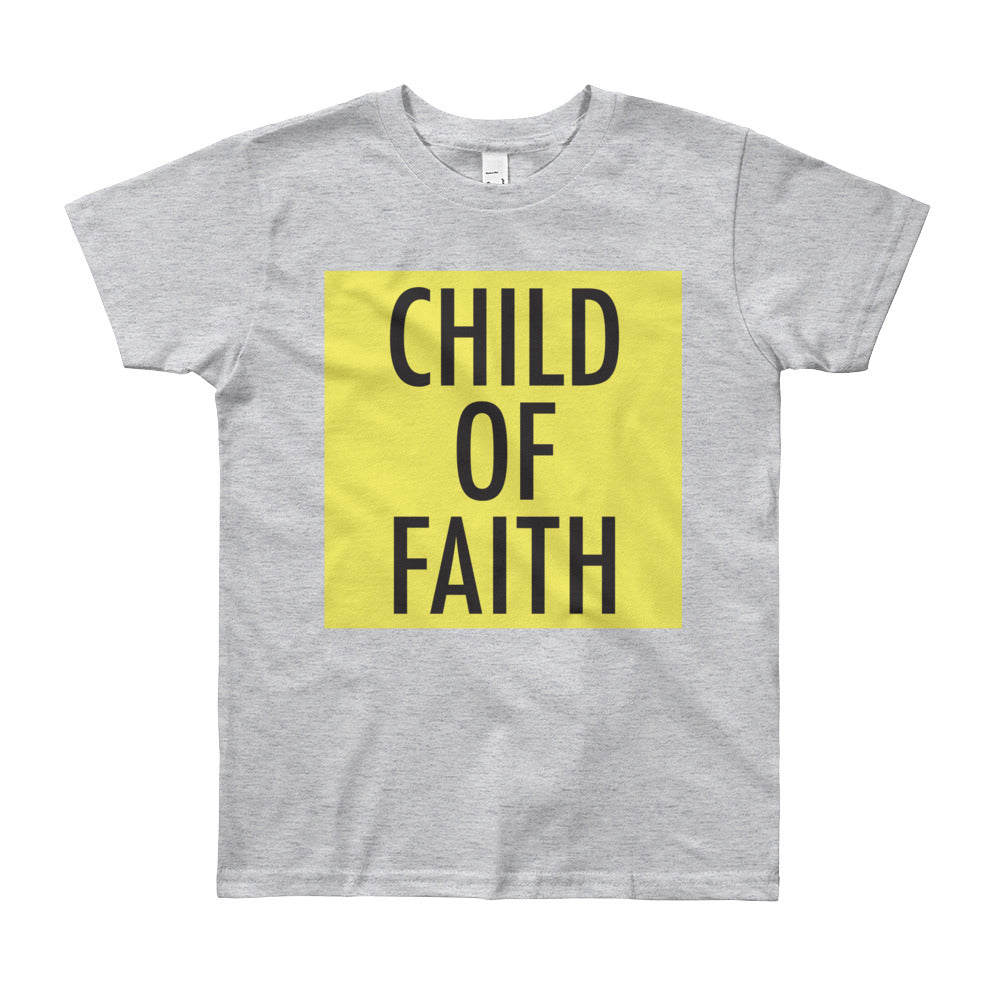 Child of Faith in yellow youth t-shirt