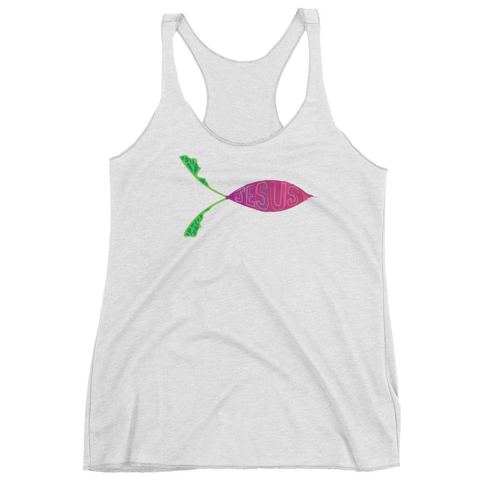 Jesus fish-beet vegetarian Women's Racerback Tank