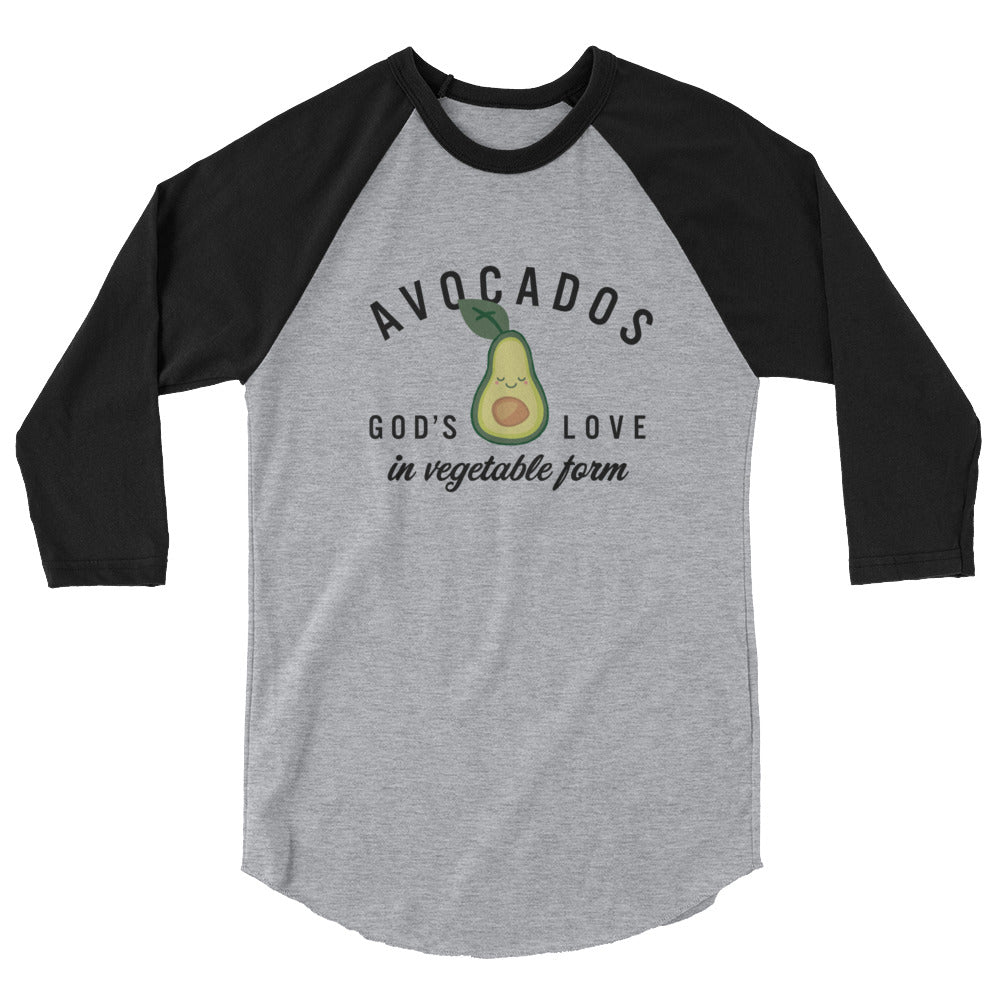 Avocados Gods Love 3/4 sleeve raglan shirt