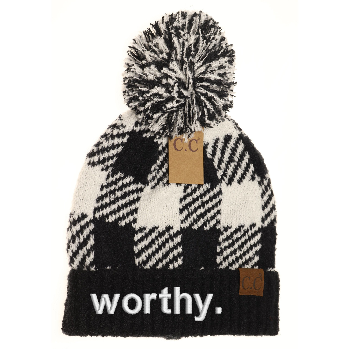 Worthy Buffalo Print Jacquard Knit Pom Beanie