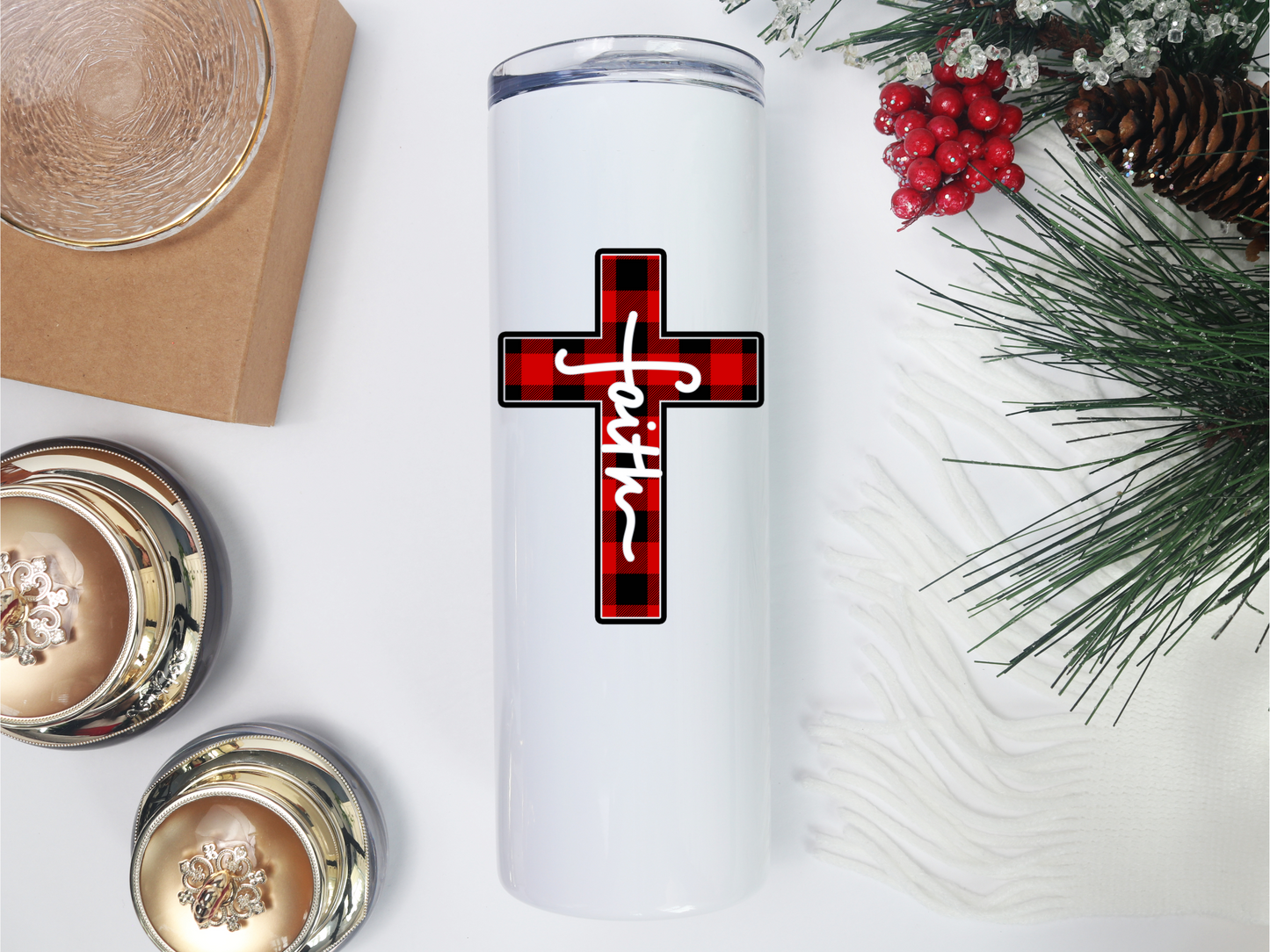 Plaid Faith Cross 20oz Tumbler