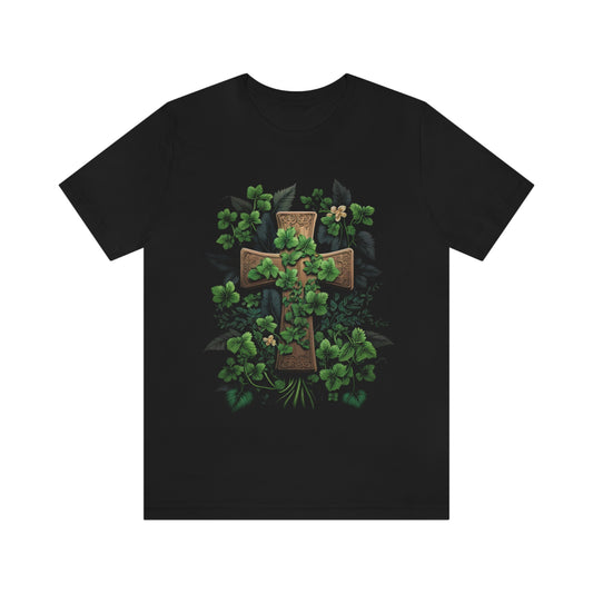 Green Leaf Wooden Cross Short Sleeve Tee