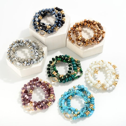 Faceted and Wood Beaded Stretch Bracelets