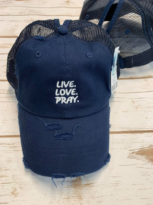 Vintage Live Love Pray Ponytail Hat