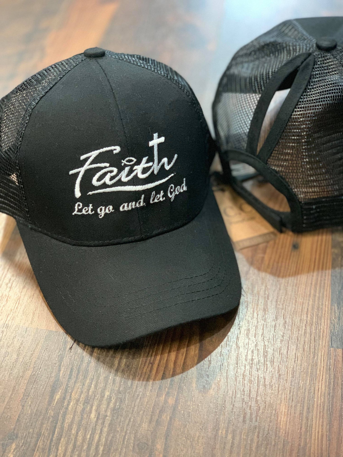 Faith Let Go & Let God Ponytail Hat