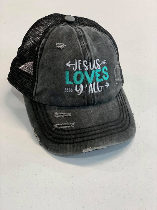 Jesus Loves Y'All CC Ponytail Cap