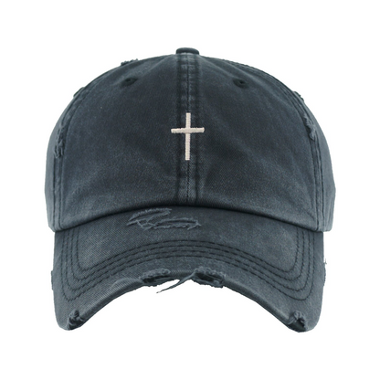  Vintage Ponytail Cross Hat Washed Black