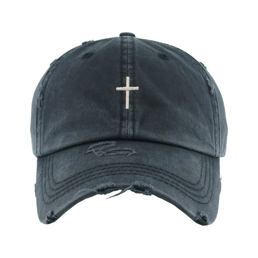  Vintage Ponytail Cross Hat Washed Black
