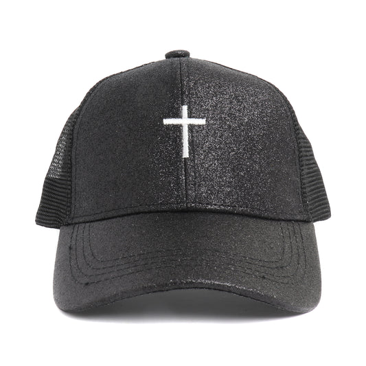 Kids Glitter Cross Ponytail Hat