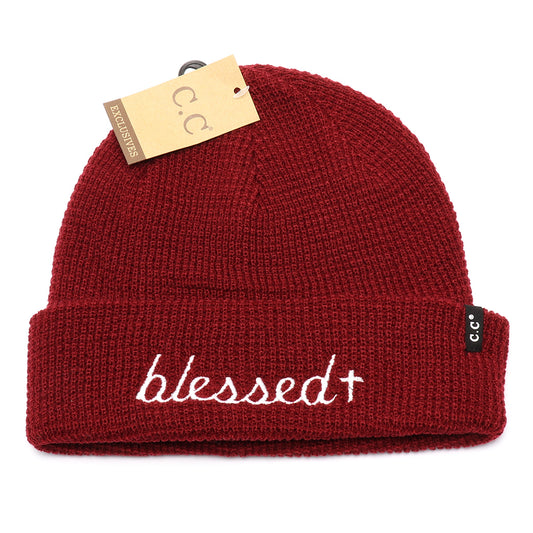 Blessed Cross Unisex Waffle Knit CC Beanie