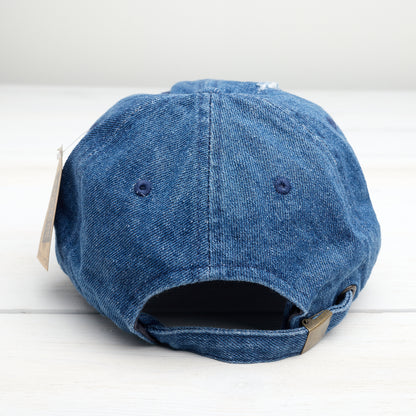 Jesus Cross Distressed Baseball Hat Adjustable Metal Closure-Denim